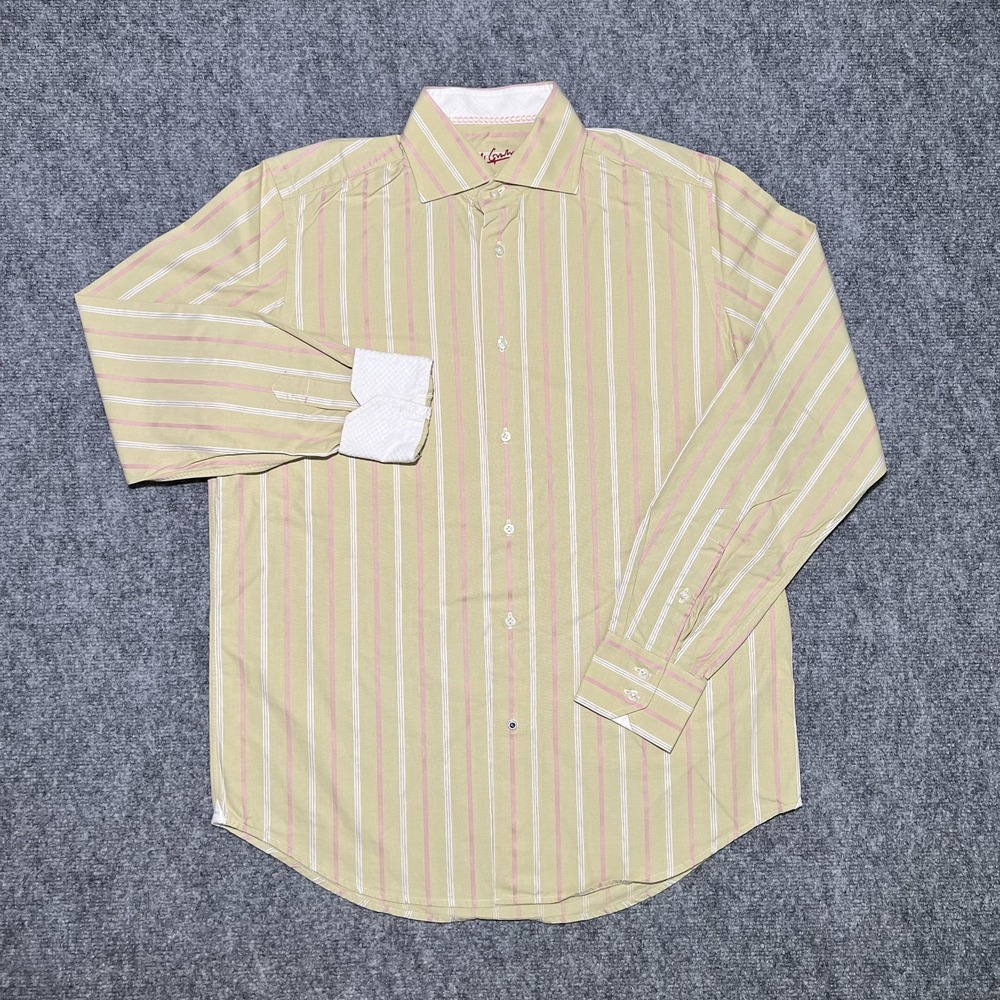 Robert Graham Yellow Striped‎ Flip Cuff Button Up Shirt Mens 15.5/39 Long Sleeve